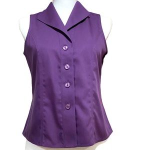 NWT Jones New York Sleeveless Button Down Shirt 4P Purple Non Iron